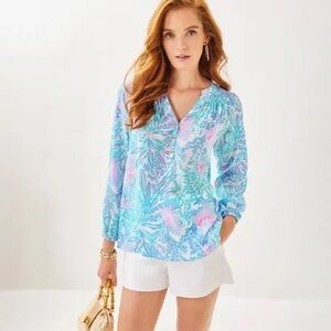 Lilly Pulitzer Women's Blue and Pink Patterned Top